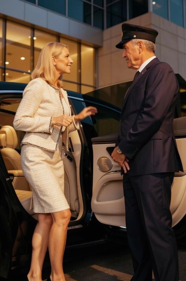 Executive exiting luxury car